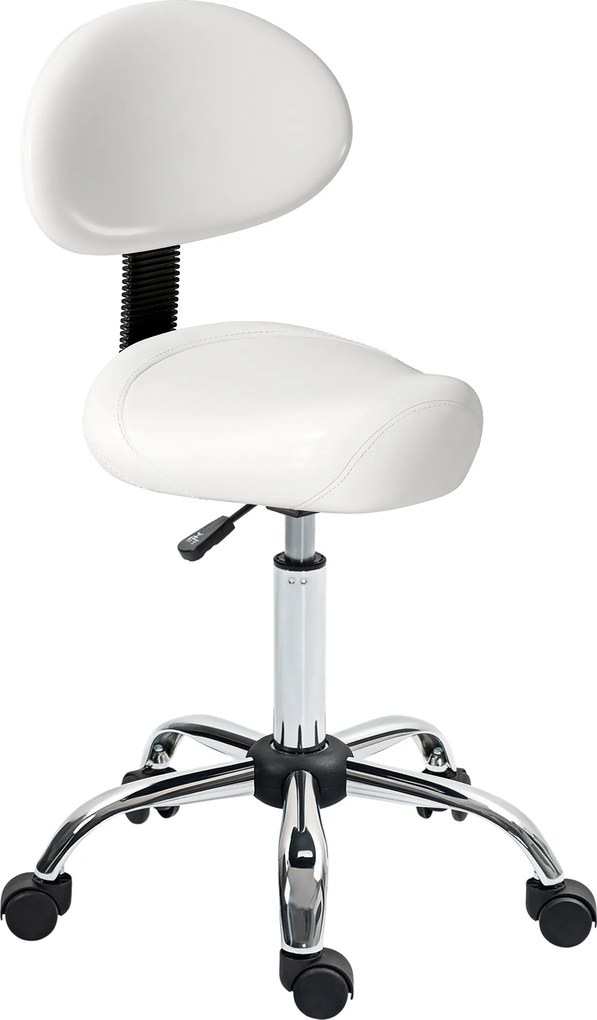 HOMCOM Banco Giratório Rodas e Encosto Amovível Banco de Trabalho com Altura Regulável 83-98 cm Assento Estofado em Couro Sintético Branco | Aosom Portugal
