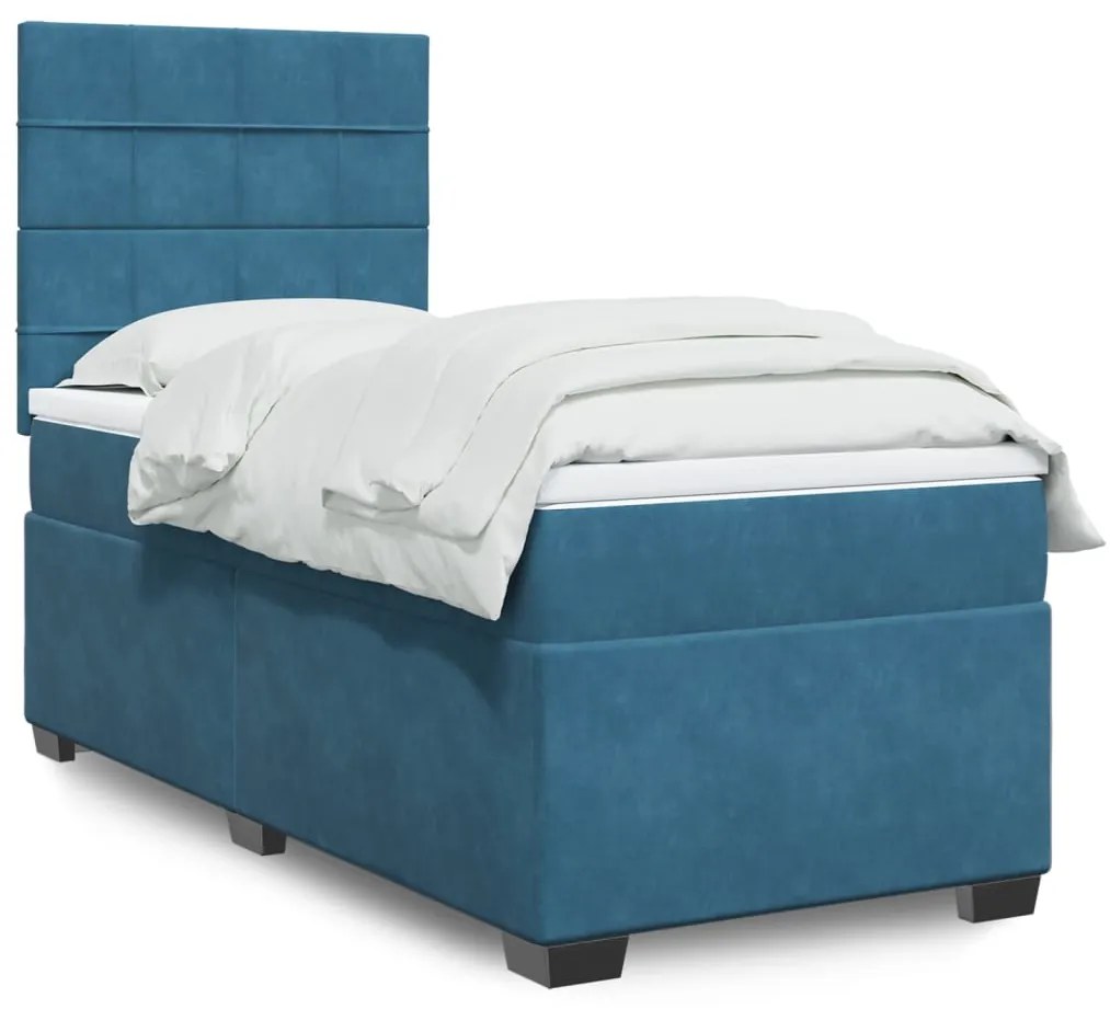 Cama boxspring com colchão 100x200 cm veludo azul