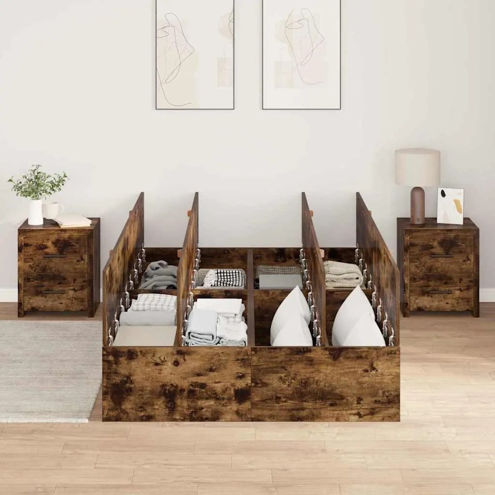 Cama com Gavetas Carvalho Defumado 120x200 cm