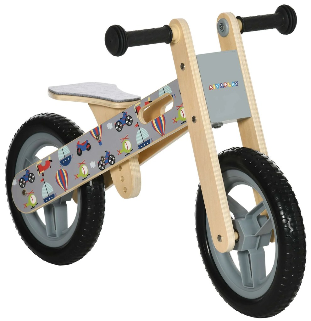 AIYAPLAY Bicicleta de Equilíbrio sem Pedais Madeira Assento Ajustável 34-40cm Infantil 87x37x50cm Cinza