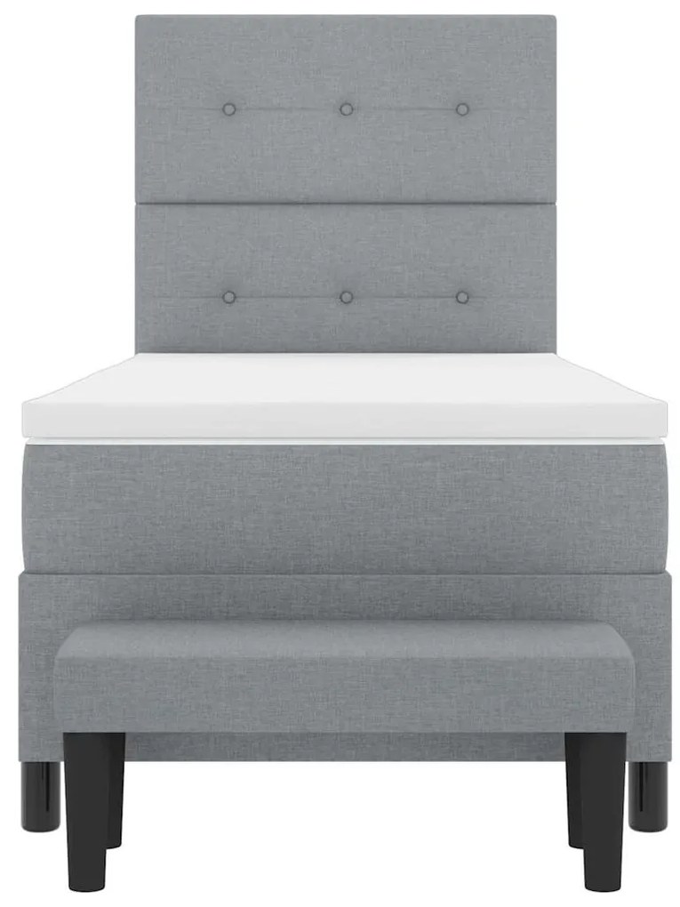Cama Box Spring com Colchão e Banco Cinza Claro 100x200 cm Tecido