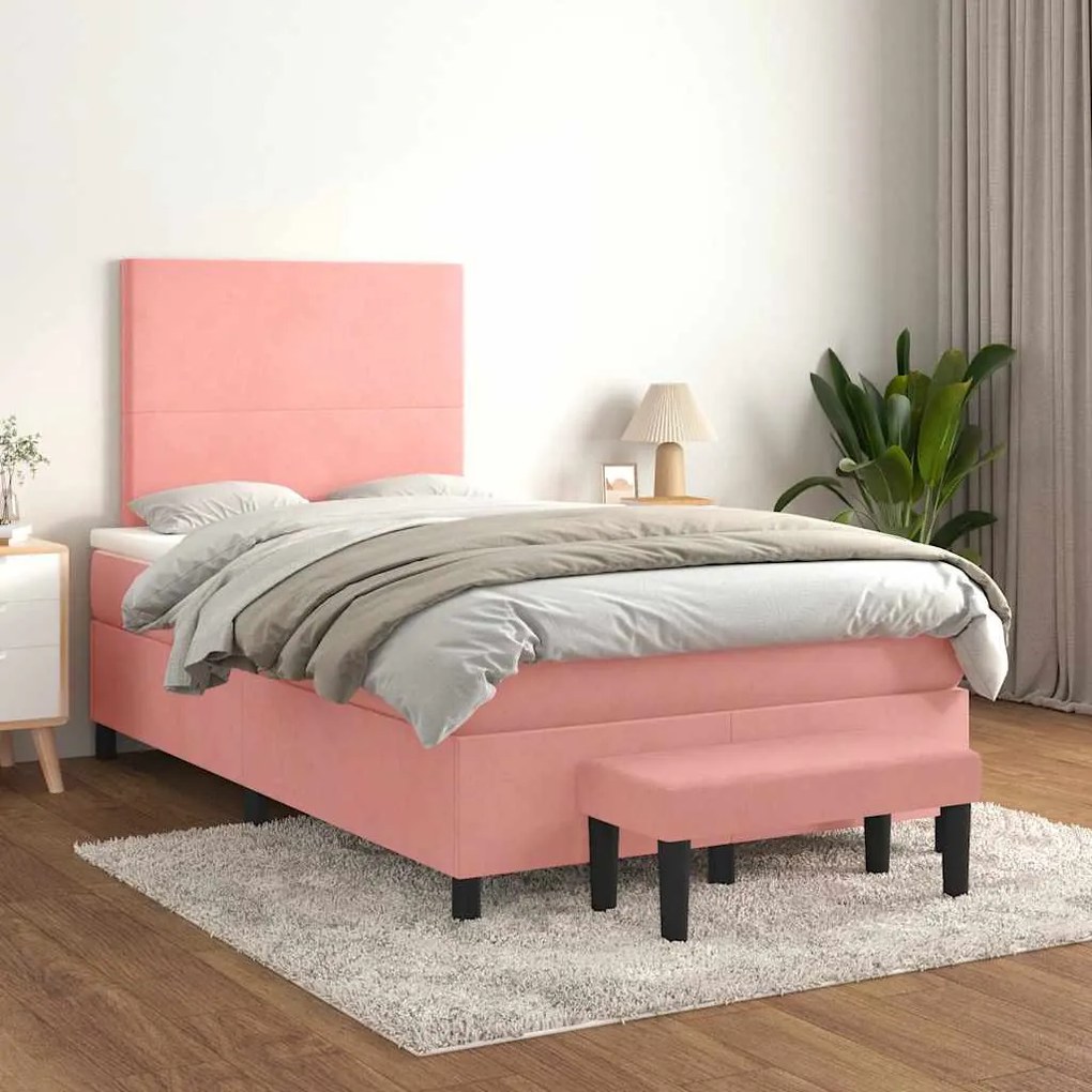 Cama boxspring com colchão 120x190 cm veludo rosa