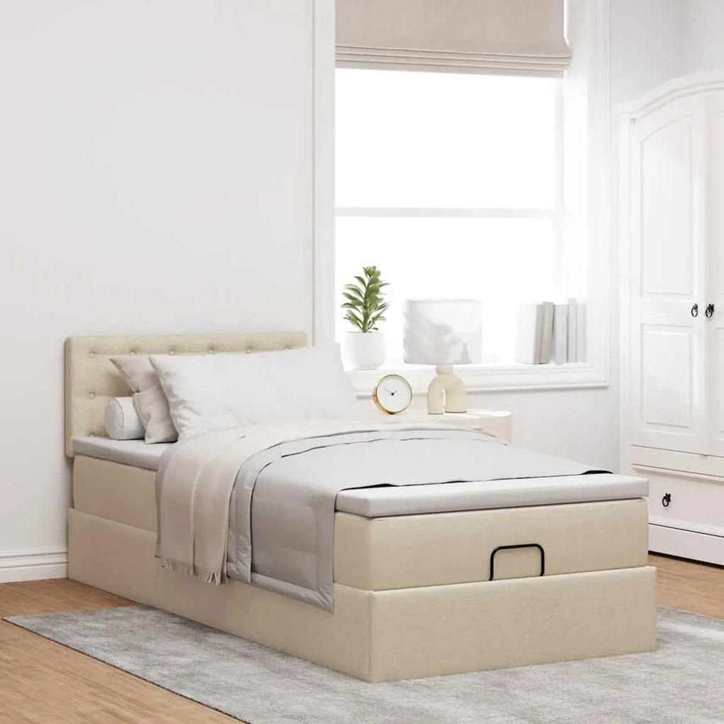 Cama otomana com colchão 100x200 cm tecido creme