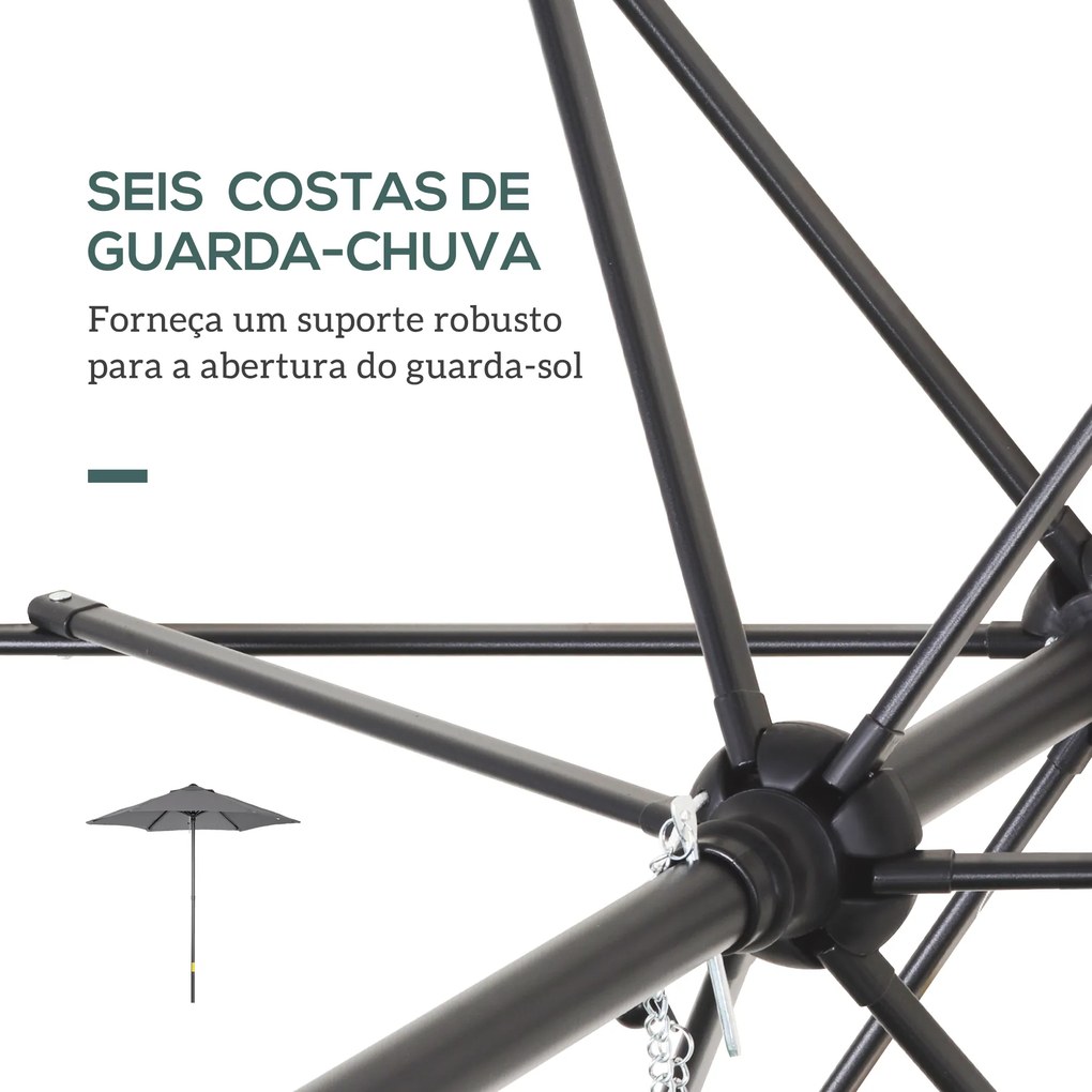 Chapéu de Sol para Terraço Exterior com Cobertura Ventilada e Mastro Desmontável de Alumínio para Jardim e Pátio Cinzento Escuro
