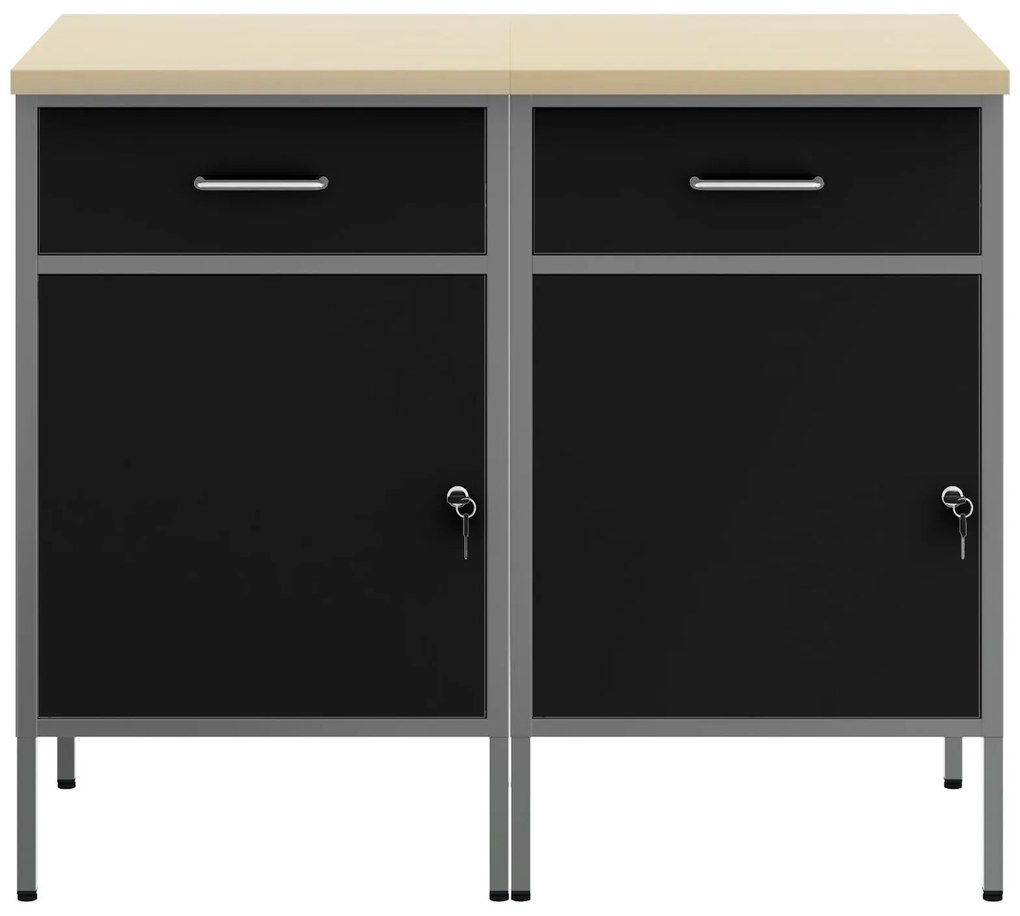 Gabinete de Trabalho vidaXL 2 pcs Preto e Cinza em Madeira Engenharia