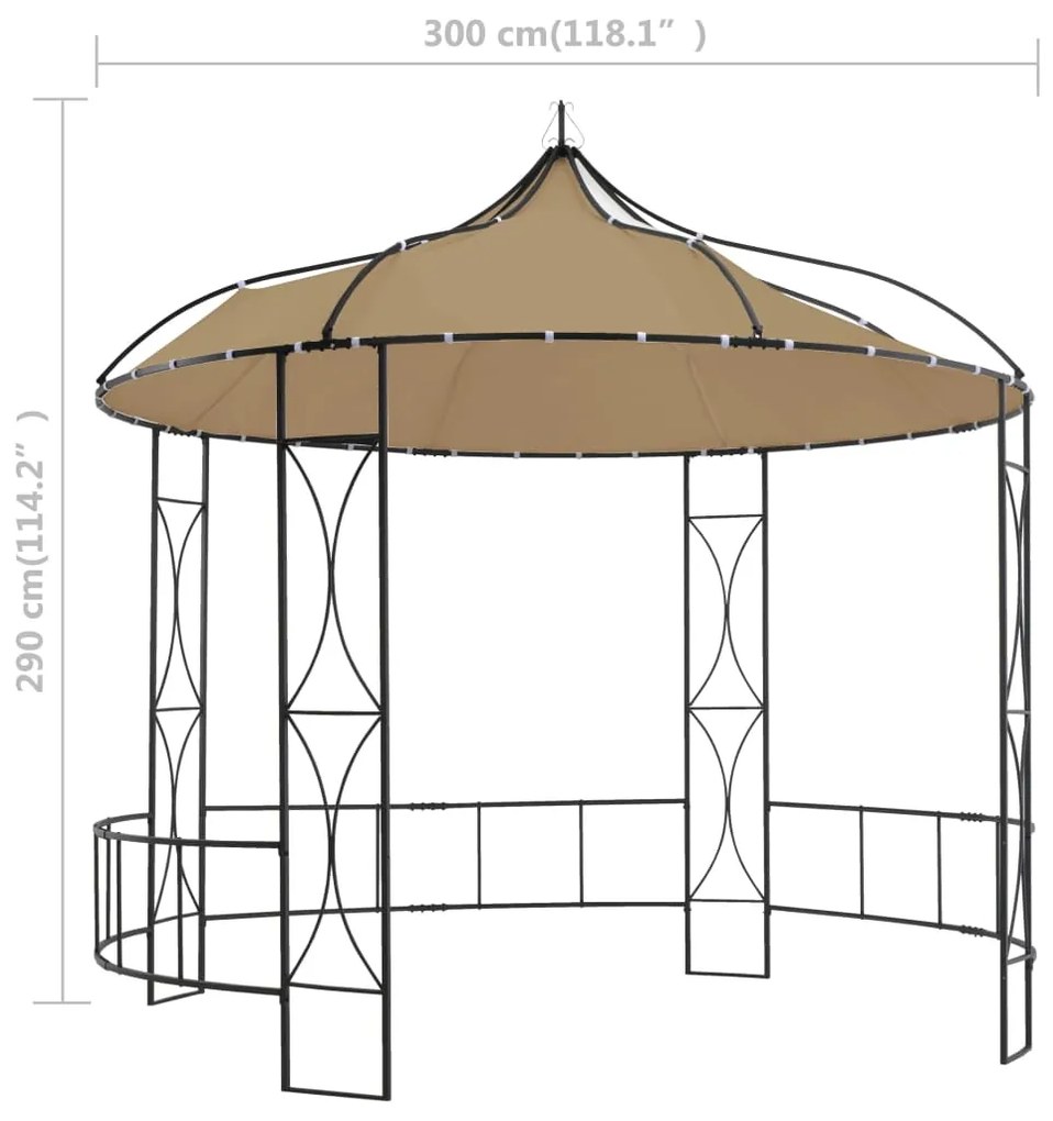 Gazebo redondo 300x290 cm cinzento-acastanhado