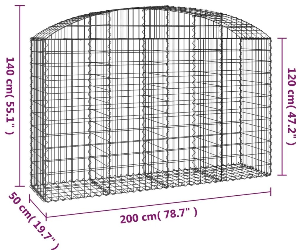 Cesto gabião arqueado 200x50x120/140 cm ferro galvanizado