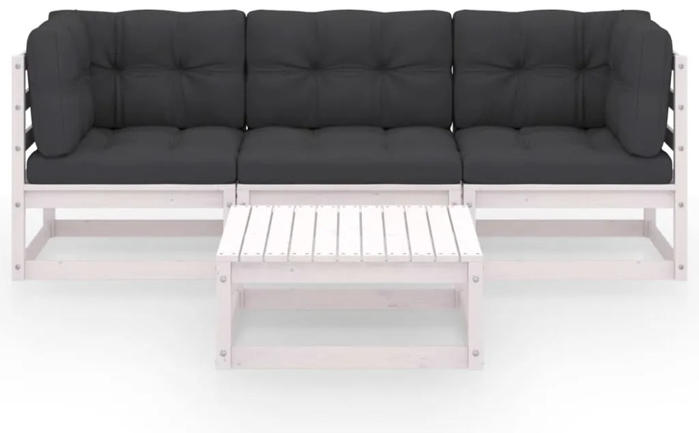 4 pcs conjunto lounge de jardim com almofadões pinho maciço
