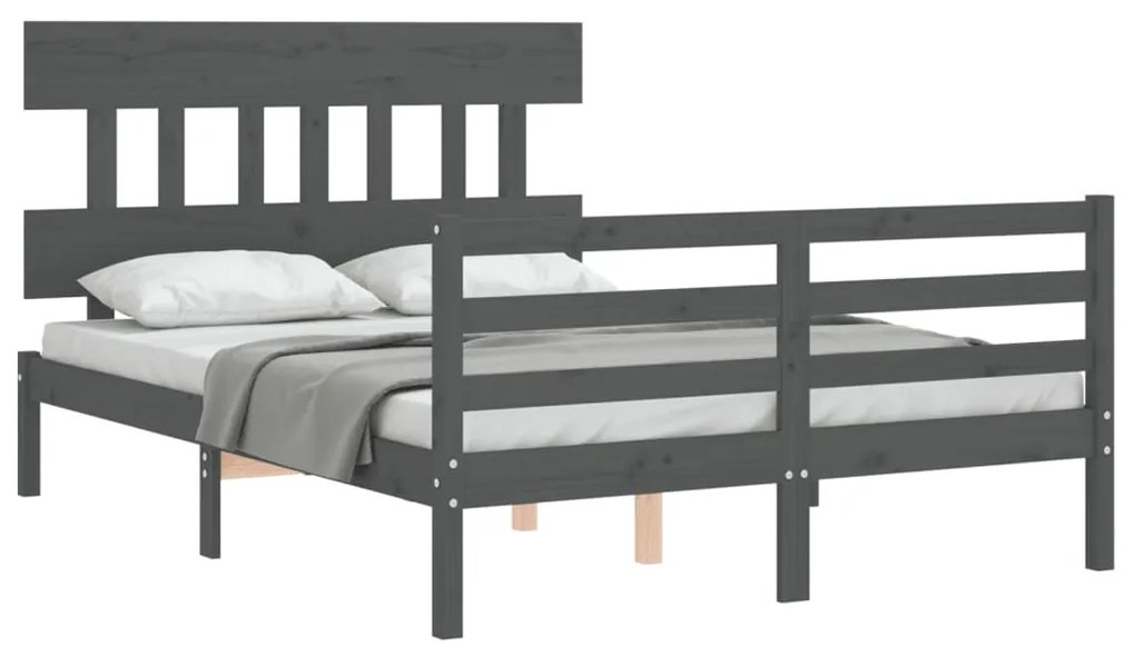 Estrutura de cama com cabeceira 140x190 cm madeira maciça cinza