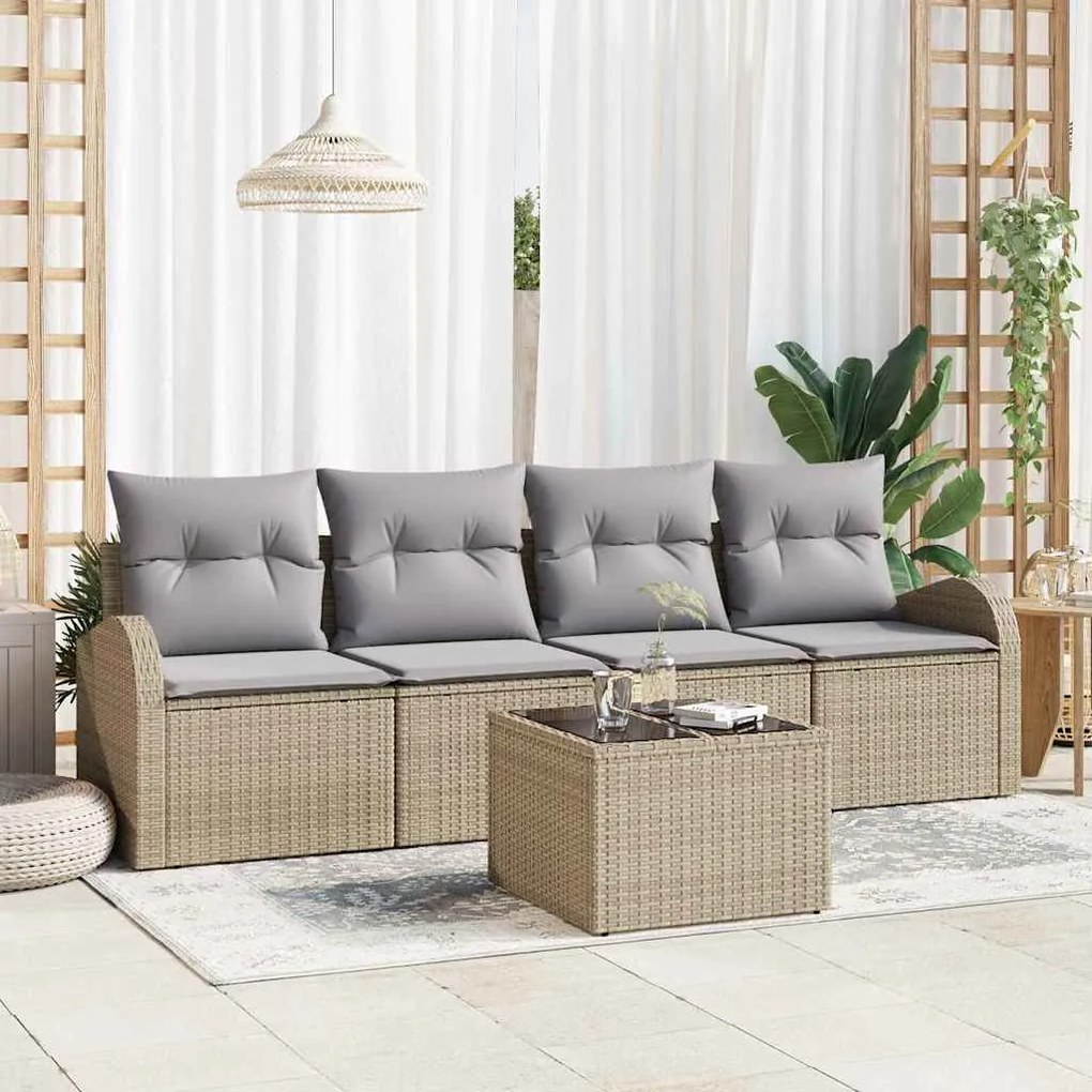 vidaXL Conjunto de Sofá de Jardim com almofada 5 pcs Bege e Cinza