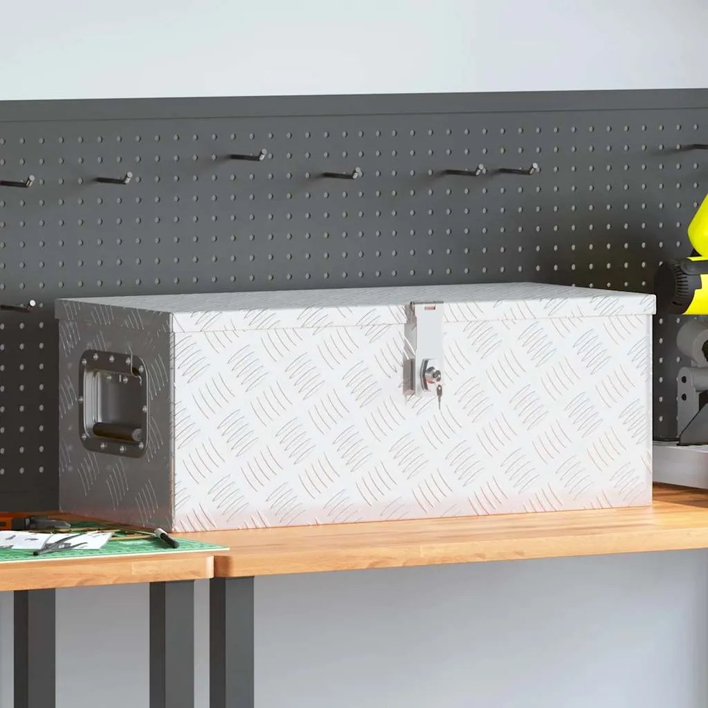 vidaXL Caixa de arrumação 70x31x27 cm alumínio prateado