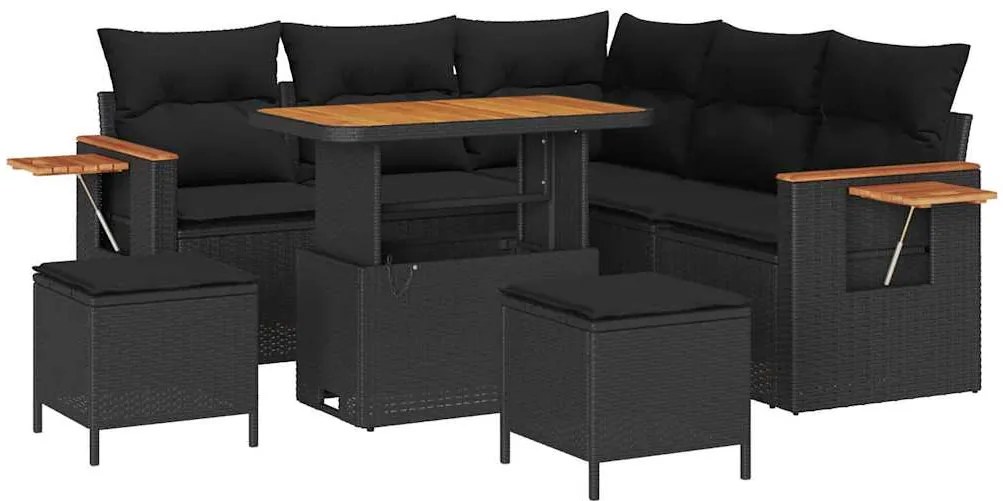 Conjunto de Sofás de Jardim vidaXL de 8 Peças com Almofadas Preto Ratt