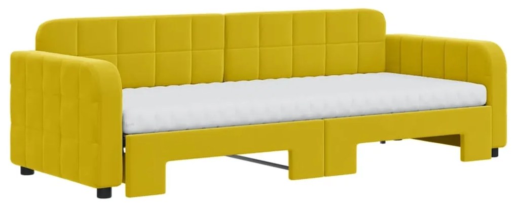 Sofá-cama com gavetão e colchões 80x200 cm veludo amarelo