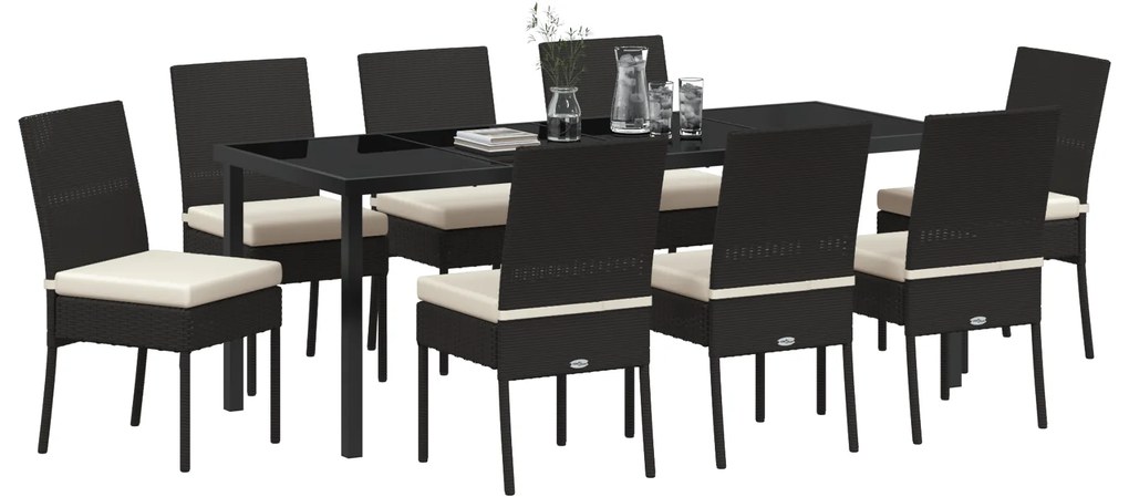 Conjunto de Jantar para Jardim 9 Peças Preto Rattan Poliéster