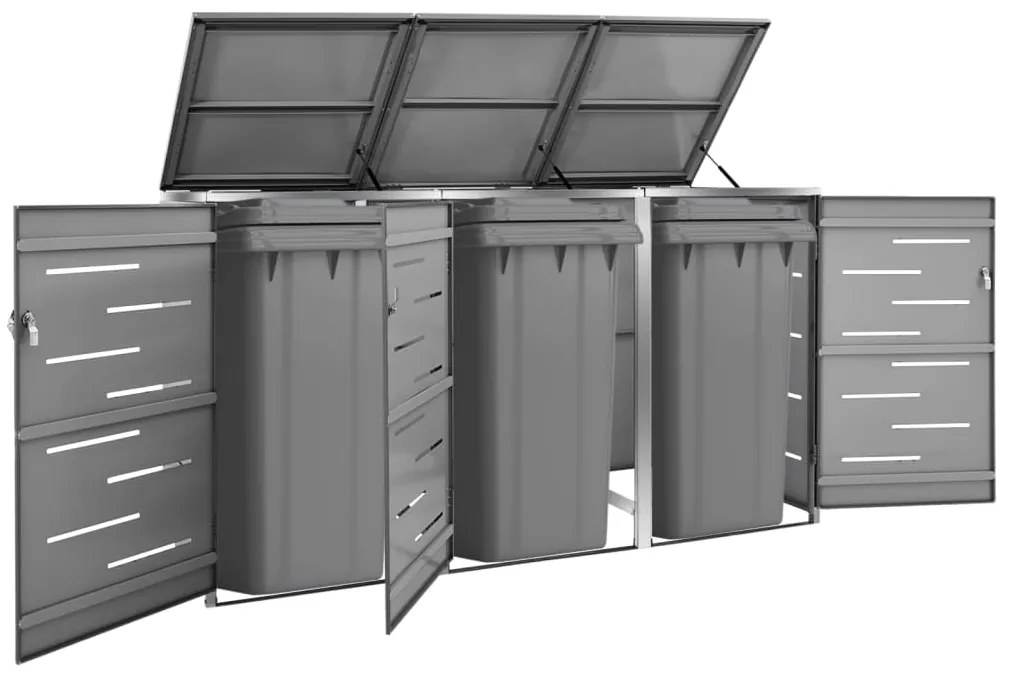 vidaXL Abrigo triplo para caixotes do lixo 207x77,5x112,5 cm aço inox