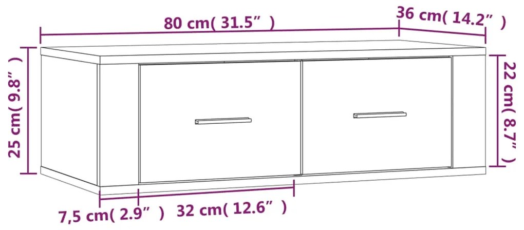 Armário TV suspenso 80x36x25 cm derivados madeira cinza sonoma