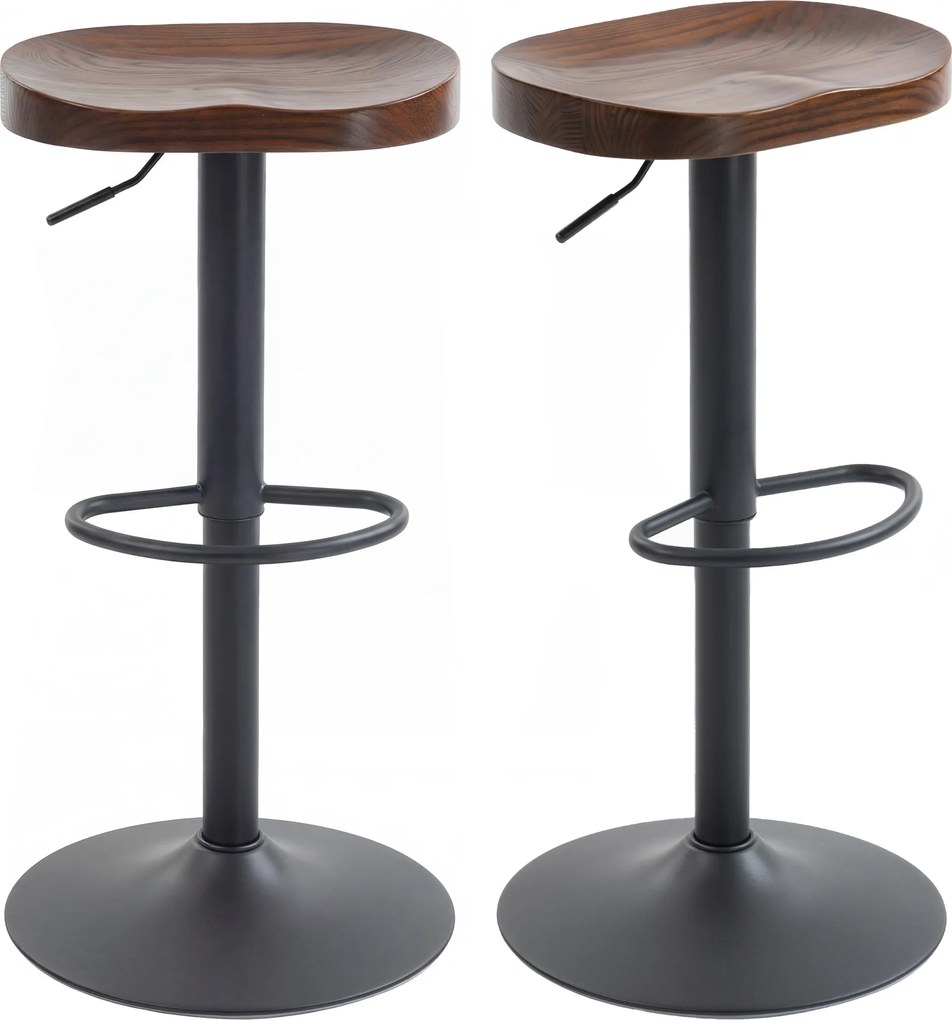 Conjunto de 2 Bancos de bar, 41,5 x 41,5 x 61-82 cm, ajustáveis e giratórios, com assento em madeira de olmo castanho-escuro