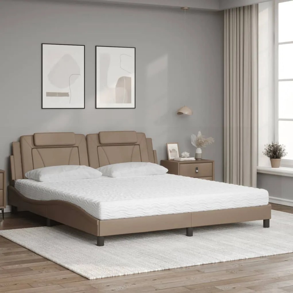 Cama com colchão 180x200 cm couro artificial cappuccino