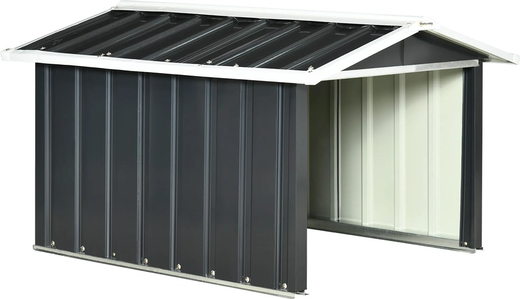 Outsunny Garagem para Corta-Relvas Robótico em Aço Galvanizado com Telhado de Duas Águas para Jardim Exterior 87x103x66 cm Cinzento Escuro | Aosom Portugal