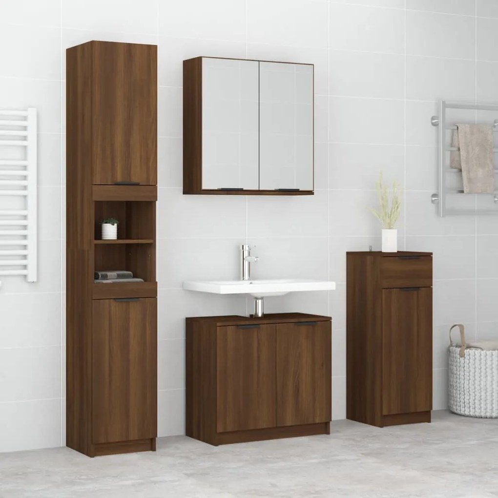 vidaXL 4 pcs conj. móveis wc derivados de madeira carvalho castanho