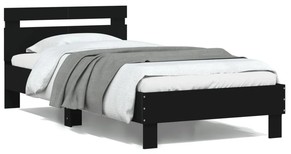 Estrutura de cama com cabeceira e luzes LED 100x200 cm preto