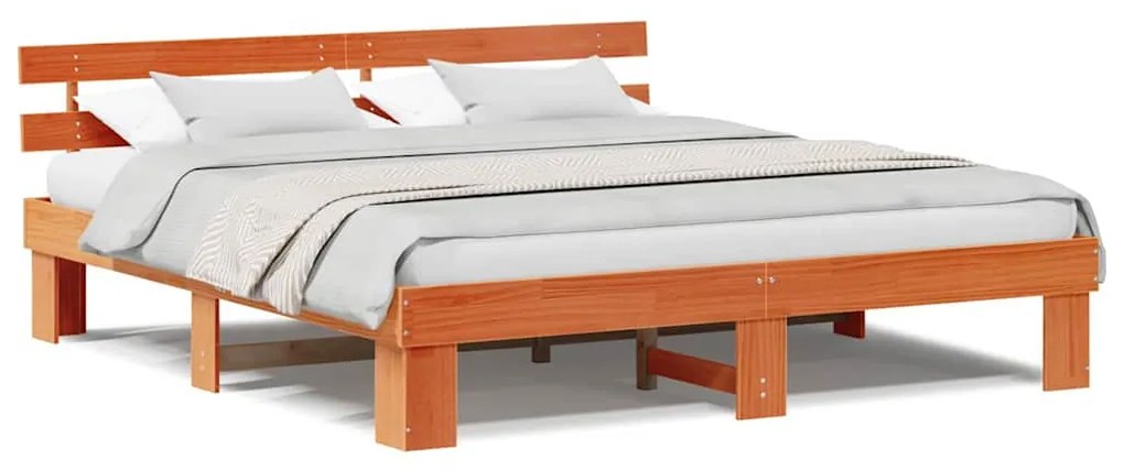 Cama com Cabeceira Castanha 180x200 cm de Pinho