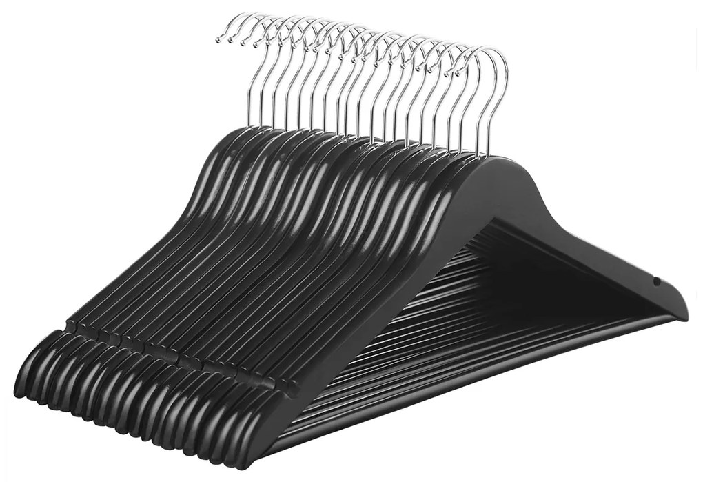 Cabides de madeira SONGMICS, conjunto com 50, cabides para casacos, cabides para roupas, com entalhes nos ombros, barra antiderrapante para calças, gancho giratório 360°, para ternos, camisas, casacos, preto CRW02B-50