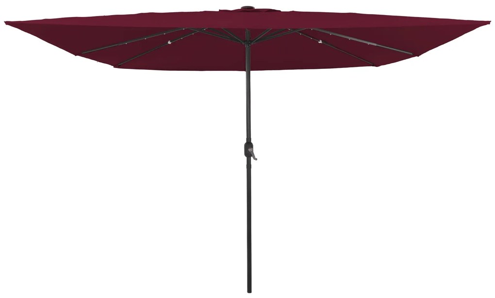 Parasol de Jardim Quadrado vidaXL com Luzes LED 295x245 cm Bordô