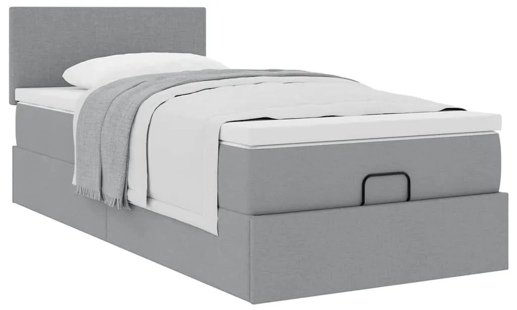 Cama otomana com colchão 90x200 cm tecido cinzento claro