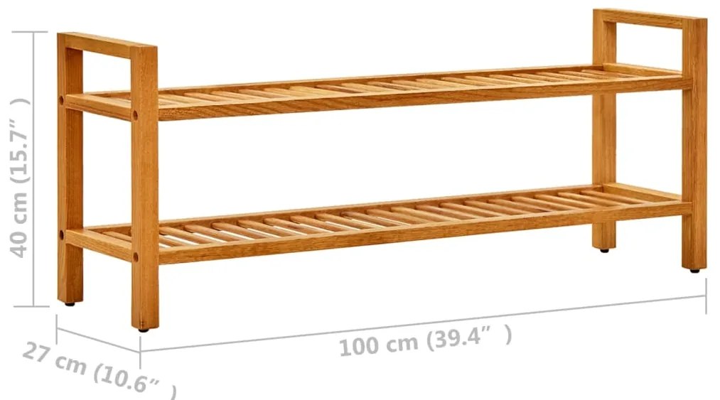Sapateira c/ 2 prateleiras 100x27x40 cm madeira carvalho maciça