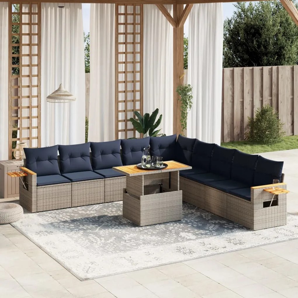 vidaXL 11 pcs conjunto sofás de jardim c/ almofadões vime PE cinzento