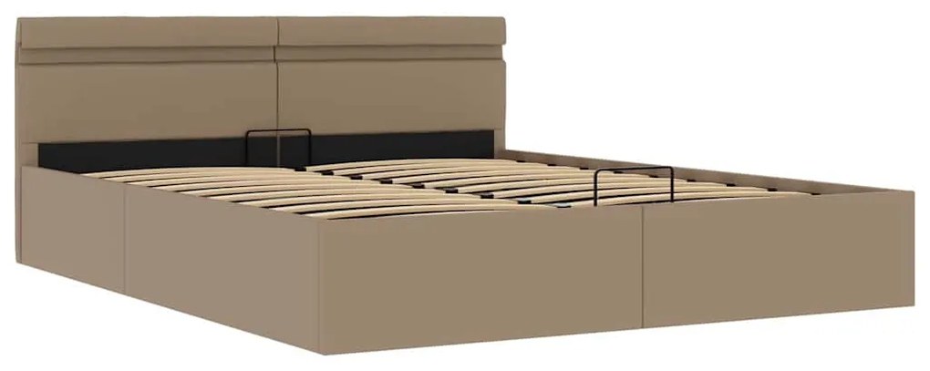 Cama hidrául. arrumação e LED 180x200cm couro artif. cappuccino