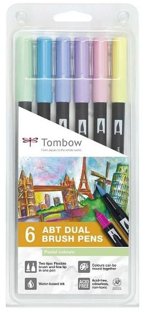 Conjunto de Canetas de Feltro Tombow Abt Dual Multicolor 6 Peças