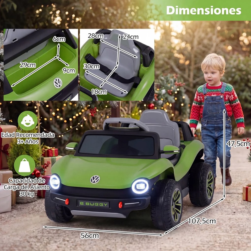 Carro Elétrico Infantil, 107,5 x 56 x 47,5 cm, com Controlo Remoto, Verde