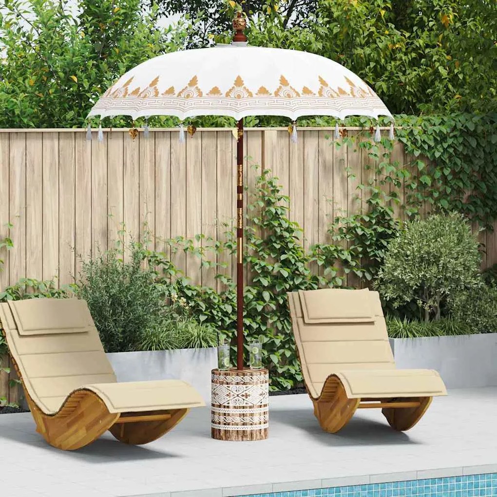 Parasol Balinês Creme 180-190 cm Algodão, madeira sólida