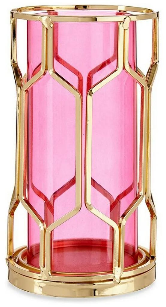 Castiçais Cor de Rosa Dourado Metal Vidro (11,5 x 19,5 x 11,5 cm)