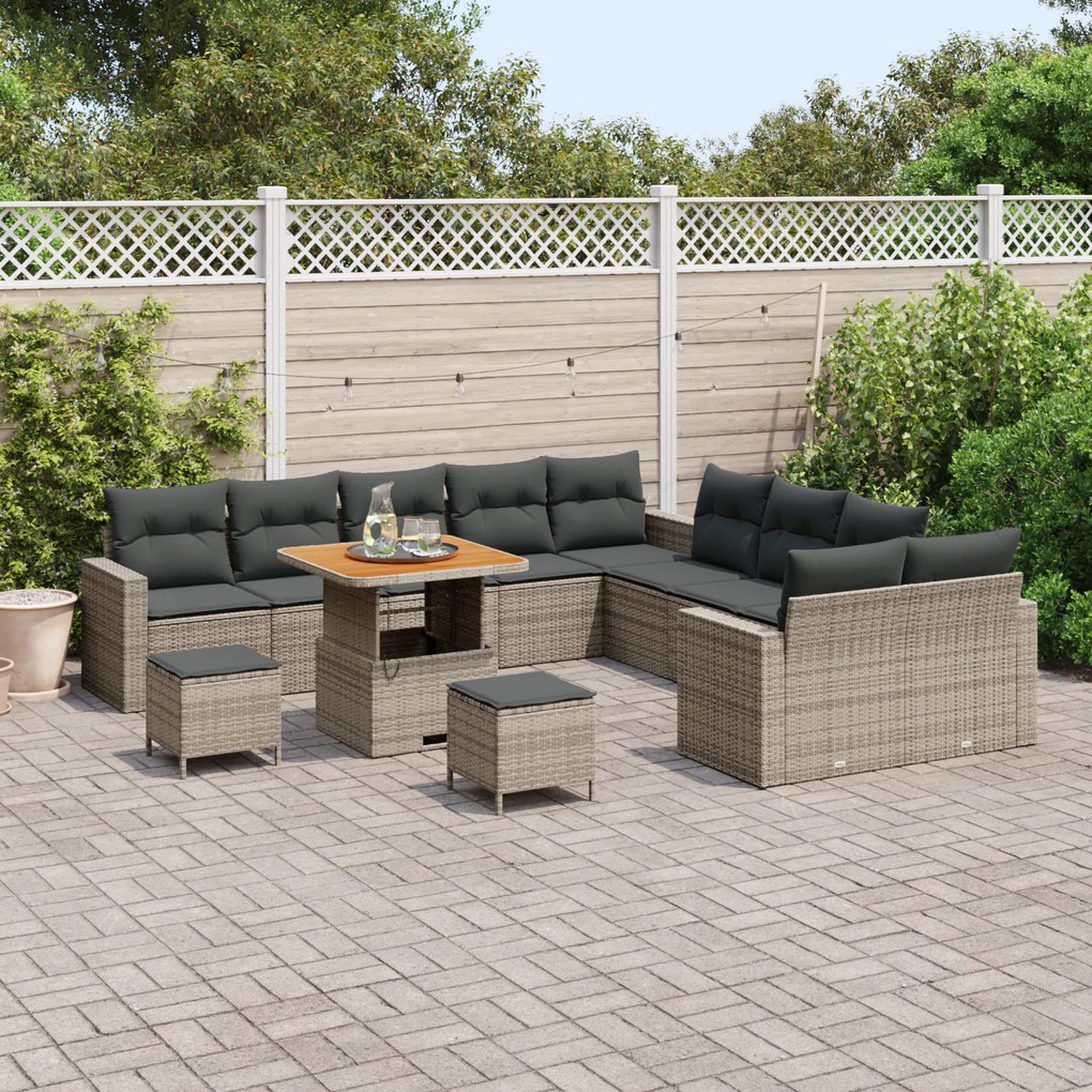 Conjunto de Sofá de Jardim vidaXL com Almofadas Cinza Polirattan Acáci