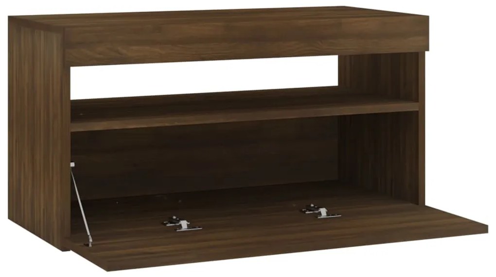 Móvel de TV com luzes LED 75x35x40 cm carvalho castanho