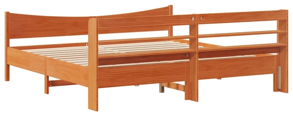 Estrutura cama c/ cabeceira 200x200cm pinho maciço castanho-mel