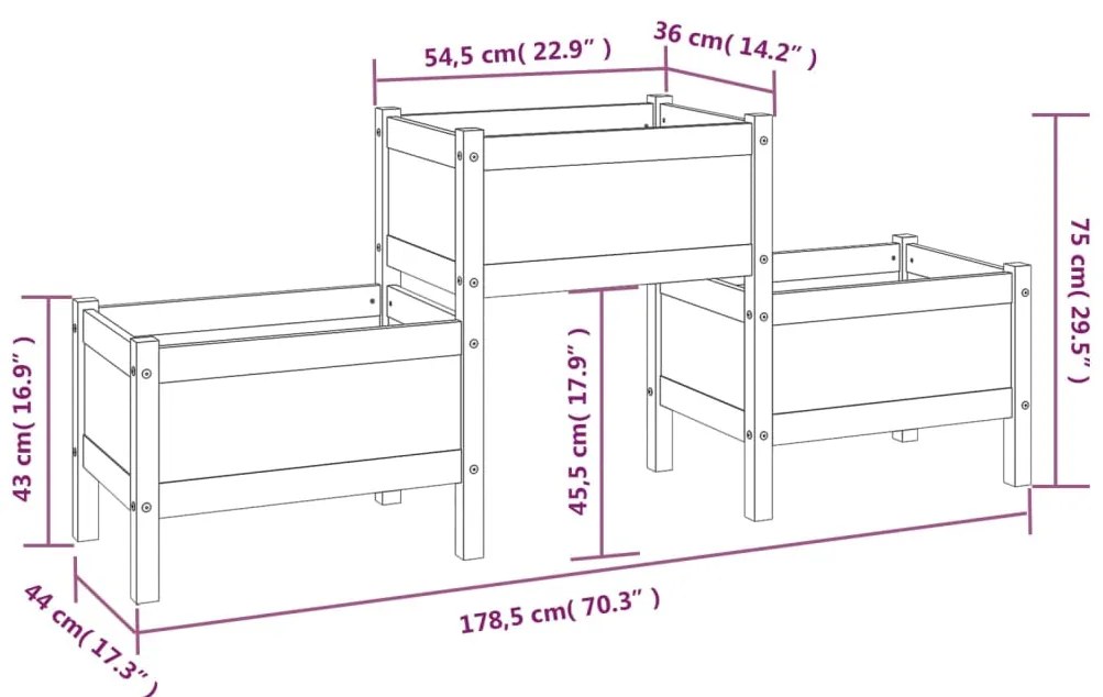 Vaso/floreira 178,5x44x75 cm pinho maciço branco