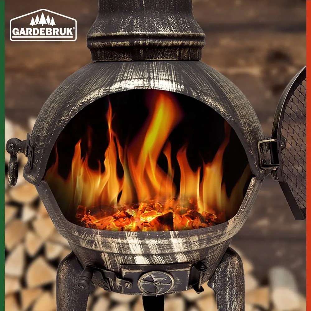 Fogão de terraço Chimenea com atiçador e tampa Ø44 x 112 cm Efeito ferrugem