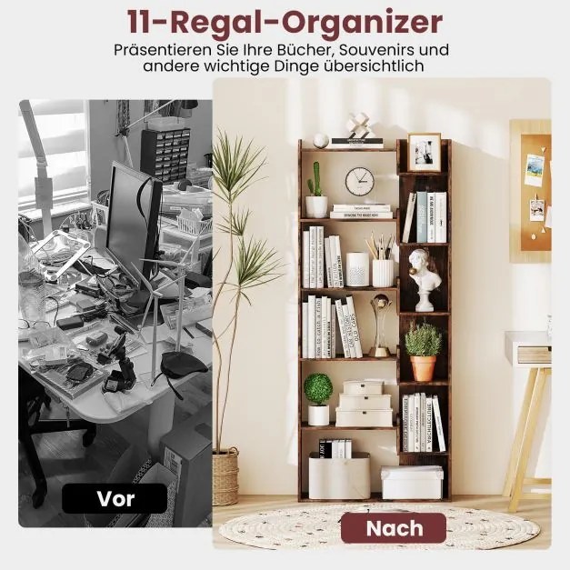 Estante para livros com 6 prateleiras aberta 69 x 22 x 163 cm Castanho rústico