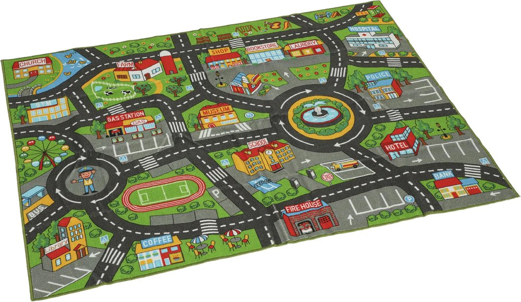 Tapete Infantil Estrada de Cidade 200x150 cm Tapete Educativo Antiderrapante para Bebés Multicor