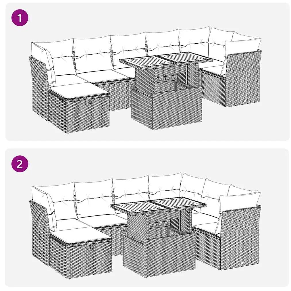 8 pcs conjunto sofás jardim almofadões vime PE/acácia cinzento