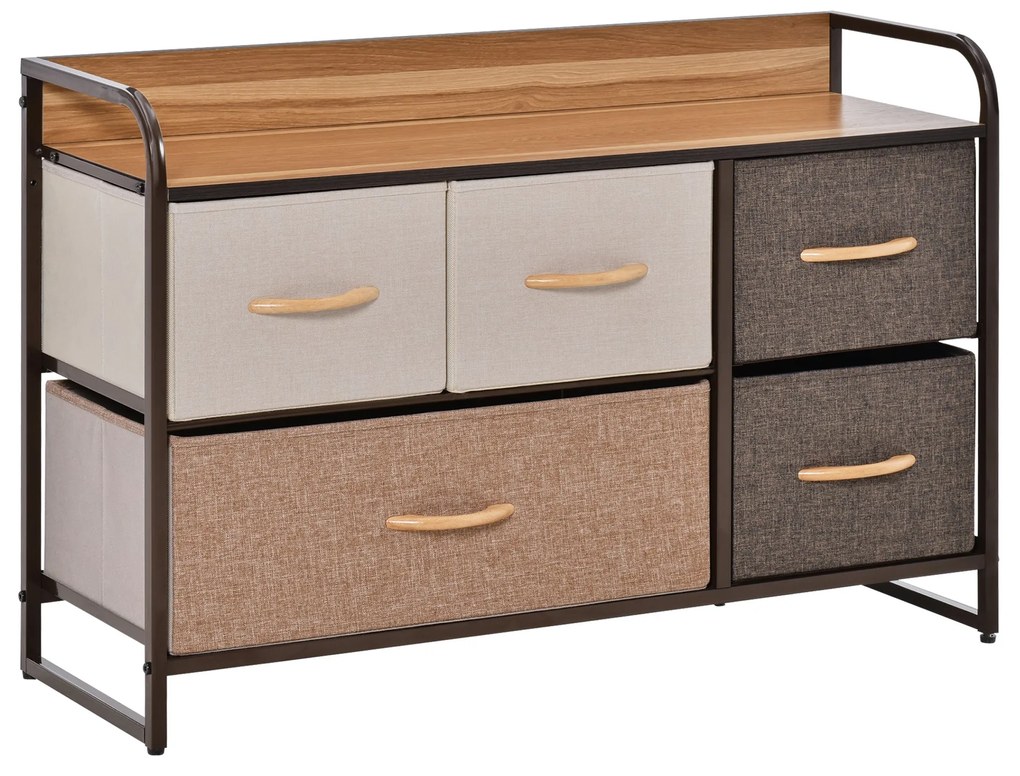 Cómoda com 5 Gavetas de Tecido Amovíveis e Dobráveis Base Elevada Armá