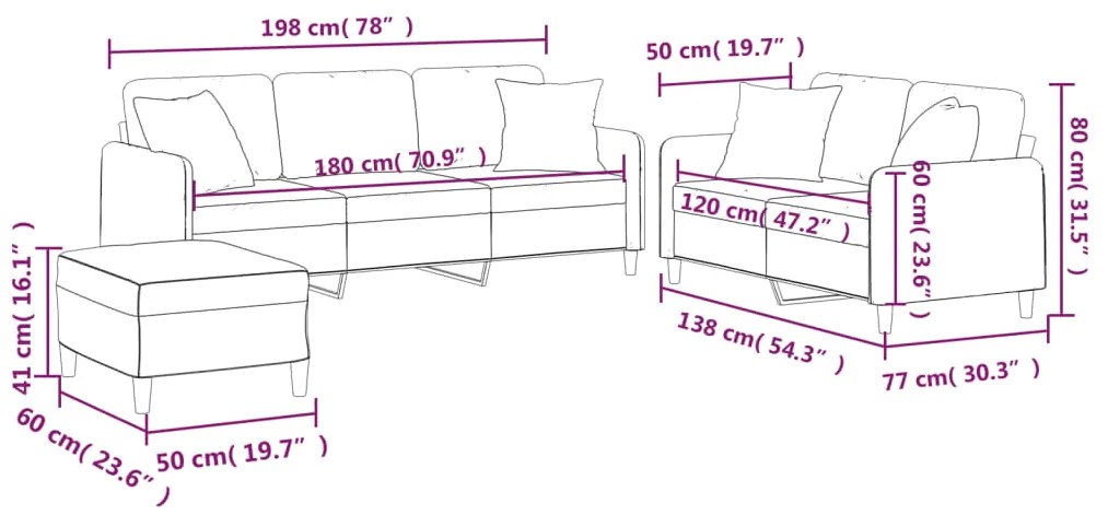 3 pcs conjunto de sofás com almofadas tecido cinzento-escuro
