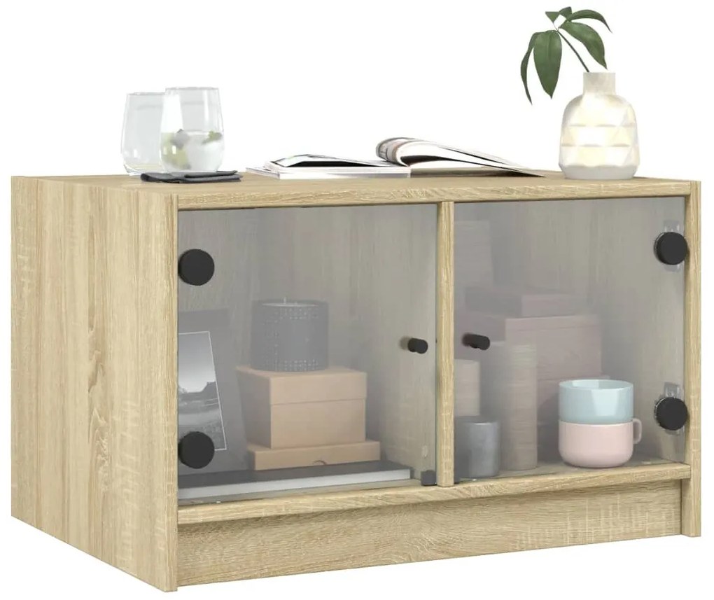 Mesa de centro c/ portas de vidro 68x50x42 cm carvalho sonoma