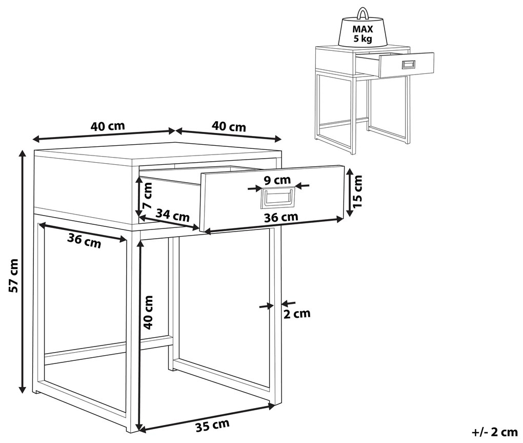 Mesa de apoio com 1 gaveta preta LARGO Beliani