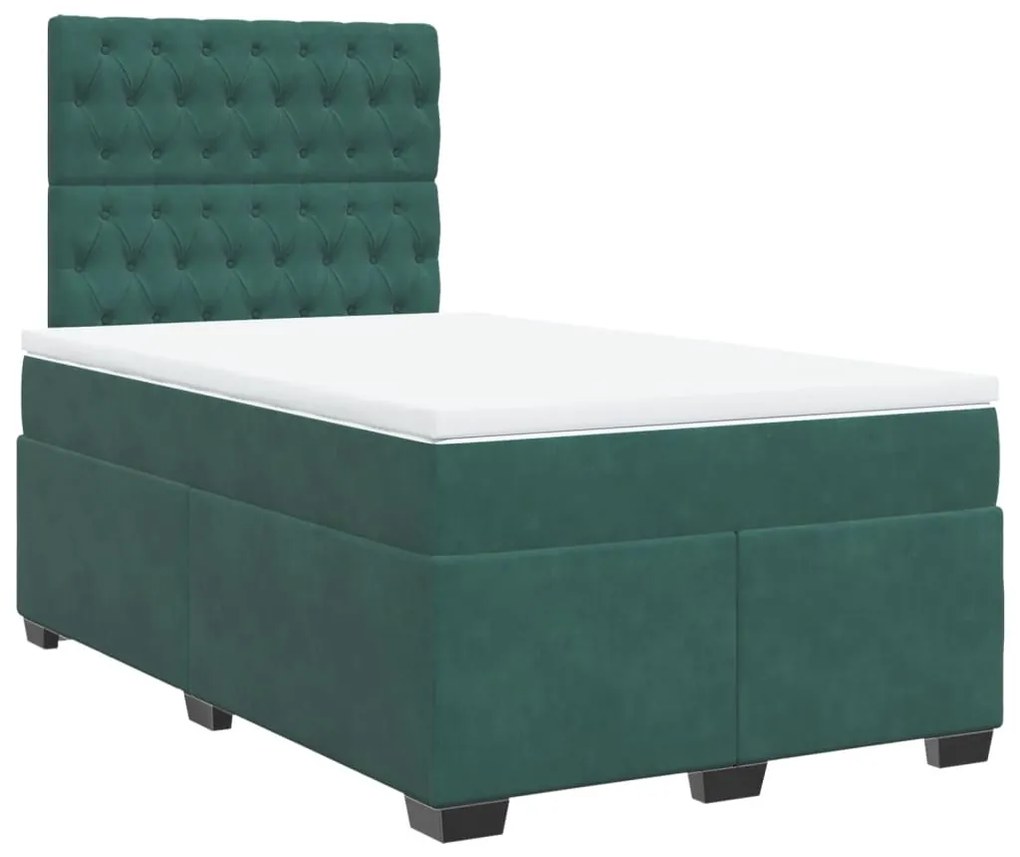 Cama boxspring com colchão 120x200 cm veludo verde-escuro