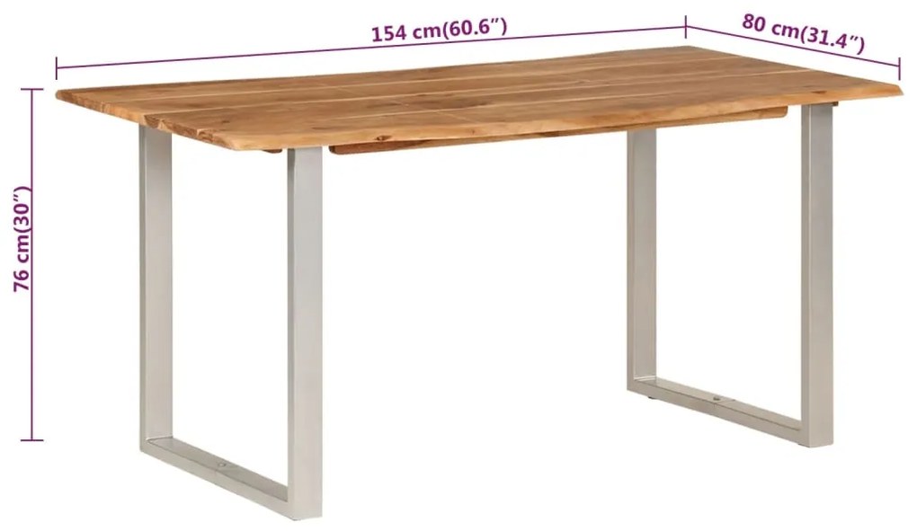 Mesa de jantar 154x80x76 cm madeira de acácia maciça